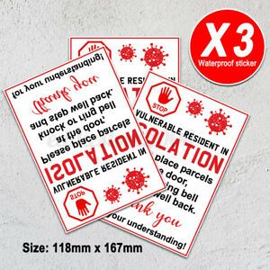 3pcs Details About Self Isolation Front Door Sticker Sign Vulnerabl N @ G
