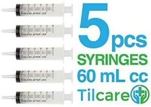 60ml Catheter Tip Syringe with Covers 5 Pack by Tilcare - Sterile Plastic Medici