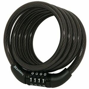 Bike Lock Cable Combination 4 ft. Black Braided Steel Vinyl Coating Accessories