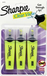 Sharpie Clear View Highlighters Chisel Tip Medium Fluorescent Yellow 3 Pack
