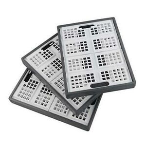 Collapsible Crate, Plastic Folding Storage Crates Set of 3 Grey and White