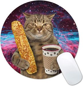LINARTS Funny Cat Mouse Pad, Starry Sky Cat Design Round Non-Slip Rubber Mouse P