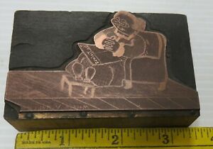 Vintage Printing Letterpress Printers Block Old Women Reading in an Sofa Chair