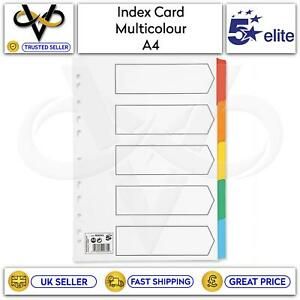 5 Star Elite Premier A4 Index Card Multicolour Subject Dividers Filing 5 Colours