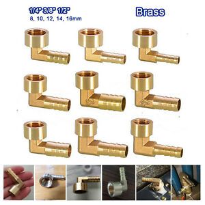 Brass BSP Thread Female Elbow x Barbed Hose Tail Fittings Connector 1/4 3/8 1/2