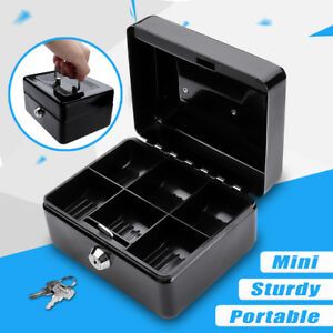 Metal Cash Box with Money Tray Lock &amp; Key For Cashier Drawer Money Safe