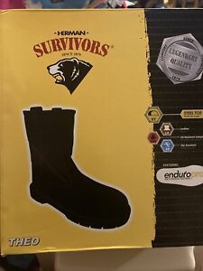 HERMAN SURVIVORS Men&#039;s size 10 THEO WELLINGTON BOOTS Black STEEL TOE Leather~New