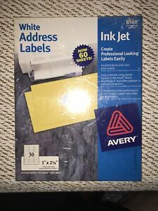 New Avery 8560, White Address Labels, 1&#034; x 2 5/8&#034; 60 Sheets 1800 Labels