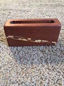 Handmade Inlay Wooden Business Card Holder Office Desk 4.75x2.25”