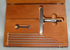 (1154)  STARRETT No.445CZ-6RL Depth Micrometer in the Wood Case + MORE!