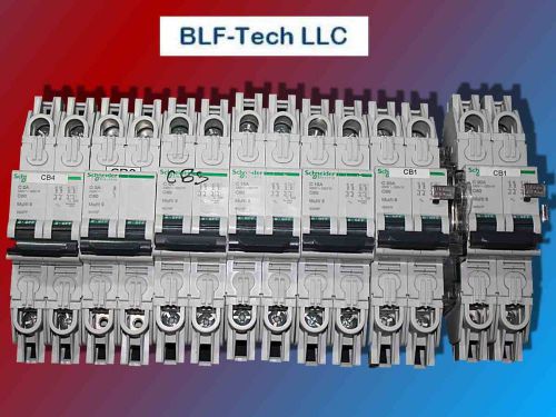 Schneider Electric Multi 9 2 Pole Circuit Breakers Various Amp Ratings Lot of 7