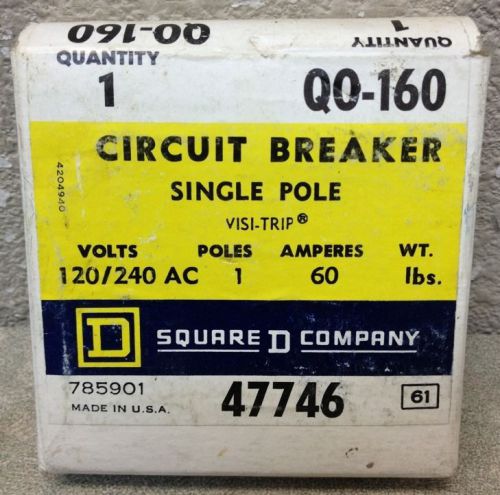 Square d qo160 1 pole 60 amp 120 volt stab-on circuit breaker **new** for sale