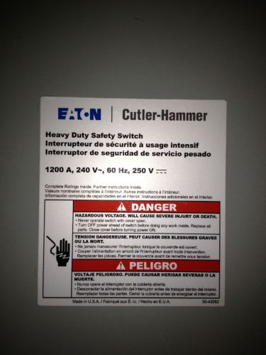 CUTLER-HAMMER DISCONNECT TYPE 1 CAT#DH328*GK 1200A 240V FUSIBLE