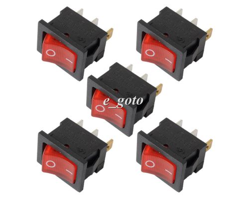 5pcs red on-off  button 3 pin dpst rocker switch 250v ac 6a kcd4-102 for sale