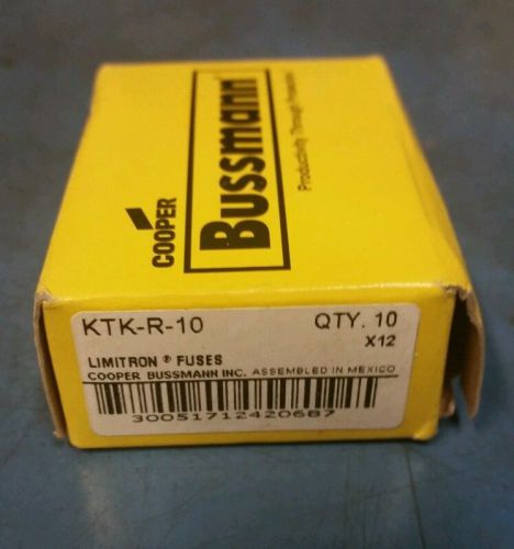 New lot of 10 bussmann limitron ktk-r-10 amp fuses class cc 600 volts nib for sale
