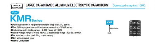 2pcs nippon chemi-con ncc kmr 450v 390uf electrolytic capacitor 30x40mm 105°c for sale