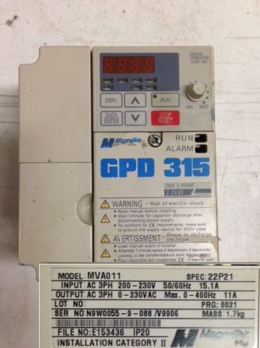 MagneTek GDP315  MVA011 230VAC 3phase 11Amps Output Inverter