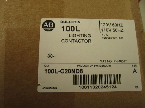 New allen bradley 100l-c20nd8 lighting contactor new in box. for sale