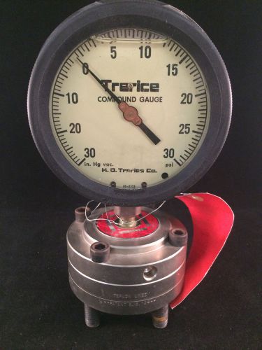 Teflon lined 0-30 psi, 0-30 in hg vac compound gauge 4-1/2&#034; trerice face for sale