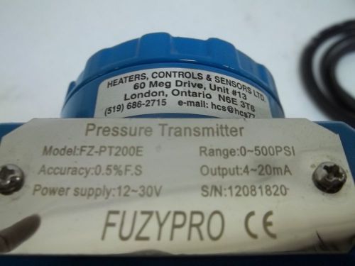Fuzypro fz-pt200e pressure transmitter 12-30v 0-500 psi *used* for sale