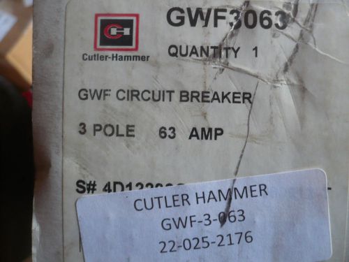 New cutler hammer gwf3063 gwf-3-063 gwf circuit breaker 63 amps for sale