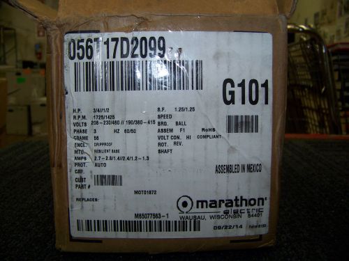 Marathon Electric Motor 3/4 / 1/2 HP 1725/1425 208-230/460/190/380-415 3 Phase