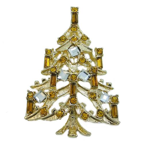 Uniqued christmas tree brooch pin brown austrian crystal candlestick for sale
