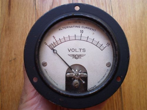 Vintage Jewell AC Meter Pattern No 74 Measures 0-15 Volts Airplane Gauge