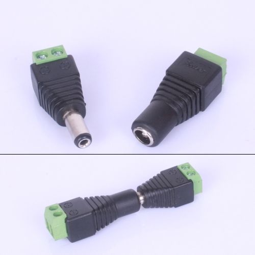 2PCS/I Pair Male Female Power Connector Jack Adapter for CCTV Cam Camera Black