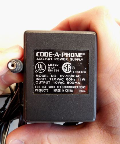 Code-A-Phone AC Power Supply Adapter Charger #DV-9500AC;10 VAC 500 mA