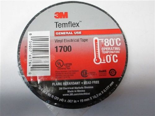 Qty of 4 rolls / 3m 1700 temflex 3/4&#034; x 60&#039; black electric tape free shipping! for sale