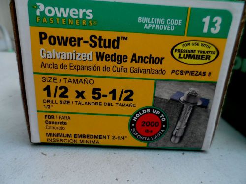NEW  &#034;GALVANIZED&#034; POWERS 1/2&#034; x 5-1/2  WEDGE-BOLT ANCHOR * BOX OF 8