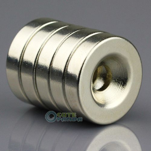 5pcs Round Neodymium Ring Magnets 20 x 5mm Counter Sunk Hole 5mm Rare Earth N50
