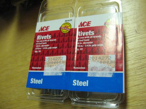 2 Packs ACE Steel Rivets 1/8&#034; Diameter 3/16-1/4 Grip Range (40 Total) 2014272