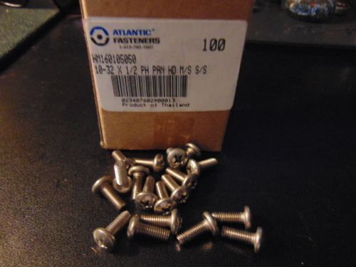 10-32 x 1/2&#034; phillips head pan head box of 100 pieces made by atlantic fasteners for sale