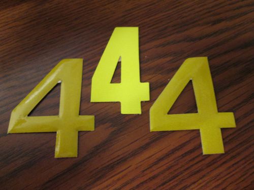 4 (Four), Adhesive Fire Helmet Numbers, Lime/Yellow, Lot of 3, NEW