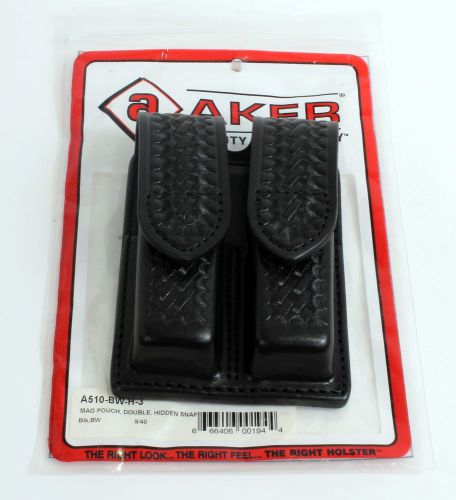 Aker leather a510 double magazine mag pouch basket weave hidden snap for 9mm .40 for sale