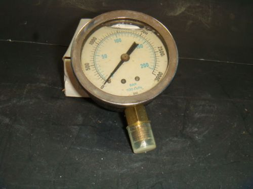 New pressure gauge, 3000 psi, 2 1/2&#034; cb-liquid filled, 1/4&#034; npt brass conn, nib for sale