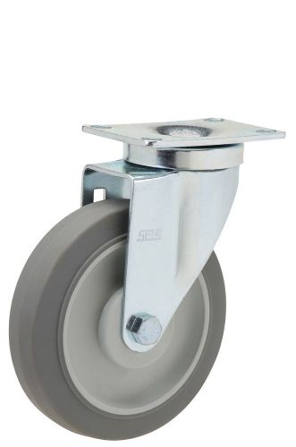 Caster Swivel Plate: TP 3-3/4x4-1/2. Rubber on Poly Wheel: 5&#034; x 1-1/4&#034;. Bearing.