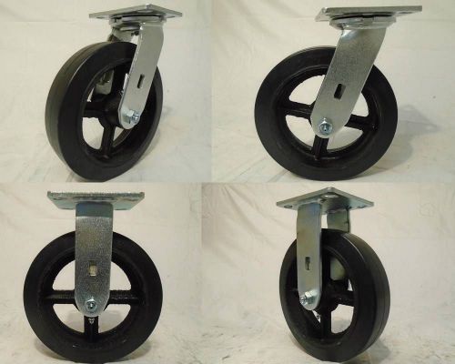 8&#034; x 2&#034; Swivel Casters Rubber Wheel (2) Matching Rigid (2) 500lb each Tool Box