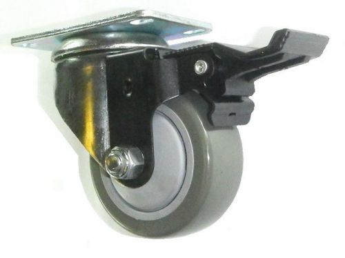Swivel plate caster w/ non marking 3&#034; gray polyurethane wheel &amp; posi-lock brake for sale