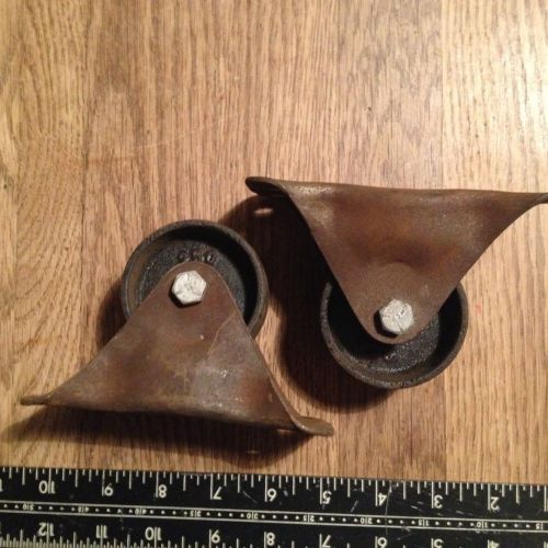 Two (2) Vintage Industrial Metal Casters, #250 Cast on Wheel