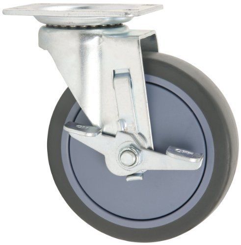 Waxman 4031555T 5-Inch Rubber Plate Caster with Swivel  Grey Tire and Black Rim