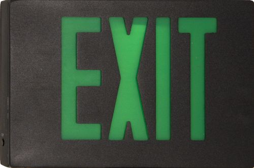 Cast aluminum led exit sign with green lettering, black housing and black face for sale