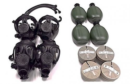 4 M-15 Survival Gas Masks Family Completed Kit - W/ 40 Mm Nbc Filter