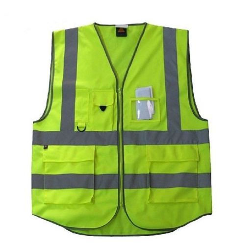 New high visibility safety vest with zipper reflective tape strips 4 pockets for sale
