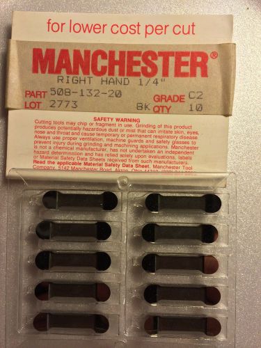 Manchester 508-132-20 grade c2 1/4&#034; full rad 10 pcs carbide grooving inserts cnc for sale