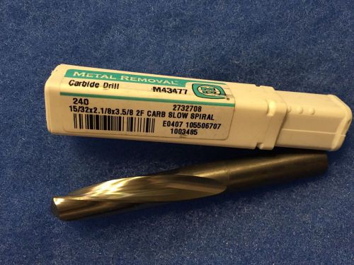 (1) metal removal m43477 15/32x2.1/8x3.5/8 2fl carbide slow spiral drill for sale