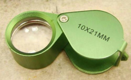 Jewlers 10X Loupe Green Anodized Aluminum K9 Optical Glass Lens 10X21MM