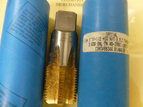 Pipe tap 1-11-1/2 npt high speed steel tin coated 6 fl greenfield usa new $28.00 for sale